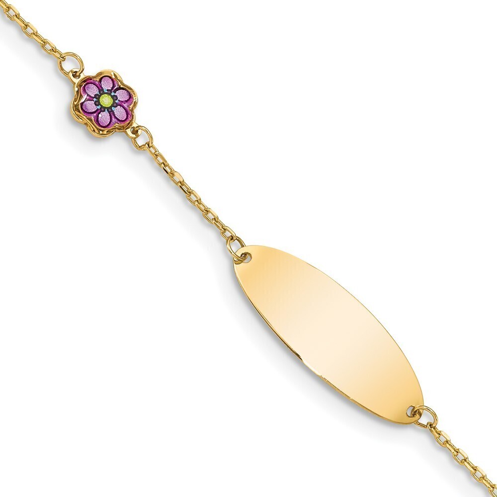 Kazi Luxury 14K Children's Enamel Flower w/.5in ext. ID Bracelet